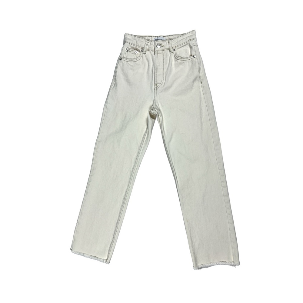 ZARA Off White High Rise Button-fly Jeans 00